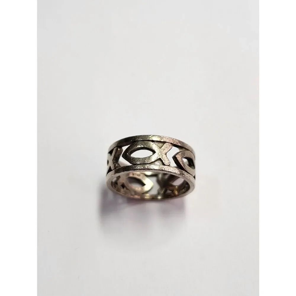 James Avery Sterling Silver Ichthus Eternity Fish Band Ring, Religious, Sz 6.25